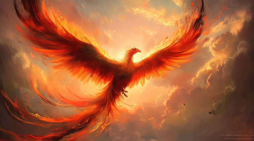 A phoenix soaring high in the sky – Representing the powerful transformation and renewal that self-belief can bring.